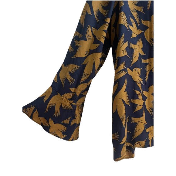 Boden Bird Print Bell Sleeve Lucie Blouse Top Size 12 Silk Blend - Picture 6 of 8